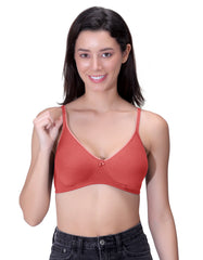 Machau Lingerie Women's Everyday Non-Padded Super Combed Cotton Elastane Stretch Wirefree Medium Coverage T-shirt Bra With Concealed Accent Orange