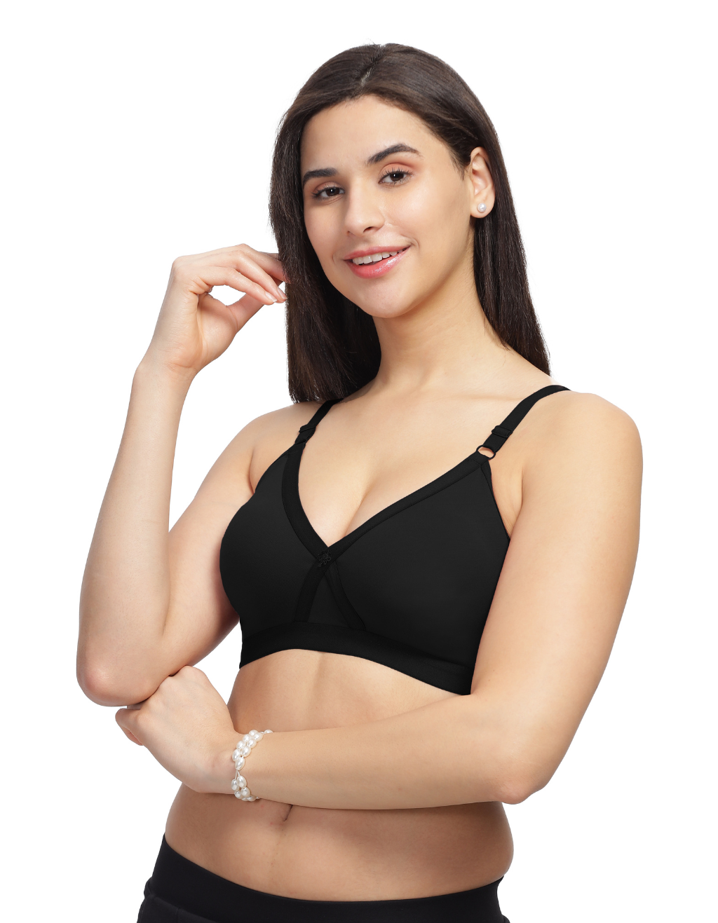 Machau Lingerie Women's Everyday Non Padded Cross Belt Wirefree with Adjustable Straps V-Neck Full Coverage X- Fit-Cross-Lace Bra Cotton-Rich Fabric