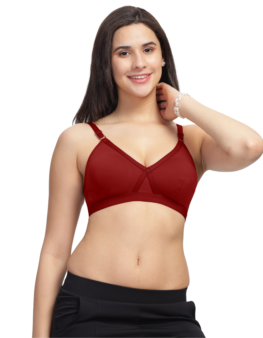 Machau Lingerie Women's Everyday Non Padded Cross Belt Wirefree with Adjustable Straps V-Neck Full Coverage X- Fit-Cross-Lace Bra Cotton-Rich Fabric