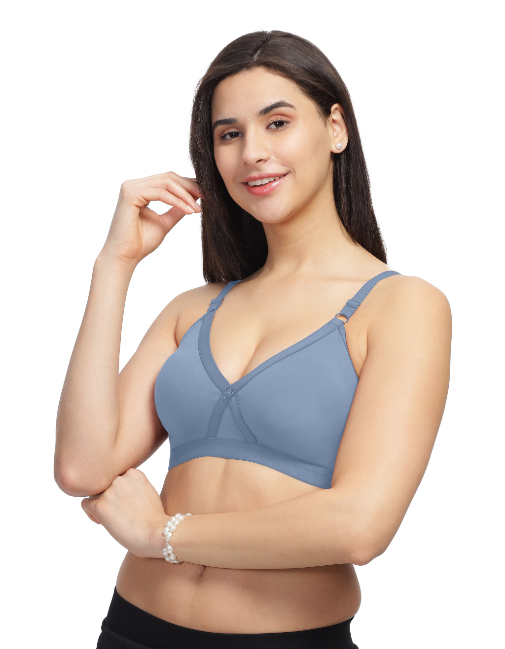 Machau Lingerie Women's Everyday Non Padded Cross Belt Wirefree with Adjustable Straps V-Neck Full Coverage X- Fit-Cross-Lace Bra Cotton-Rich Fabric