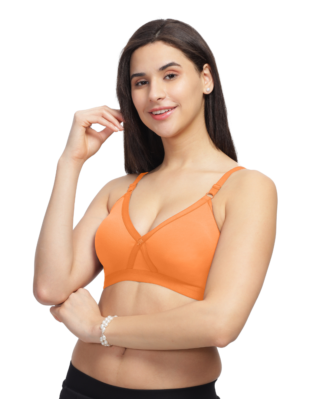 Machau Lingerie Women's Everyday Non Padded Cross Belt Wirefree with Adjustable Straps V-Neck Full Coverage X- Fit-Cross-Lace Bra Cotton-Rich Fabric