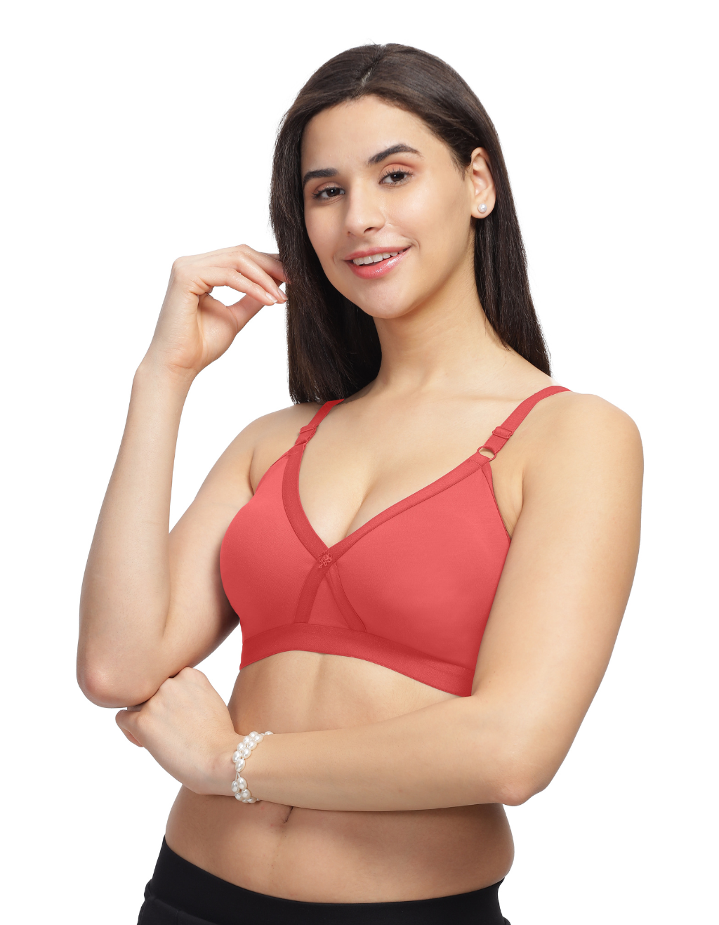 Machau Lingerie Women's Everyday Non Padded Cross Belt Wirefree with Adjustable Straps V-Neck Full Coverage X- Fit-Cross-Lace Bra Cotton-Rich Fabric