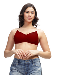 Machau Lingerie Women's Padded Seamless Full Coverage Transparent Strap Backless Cotton-Rich Everyday T-Shirt Bra